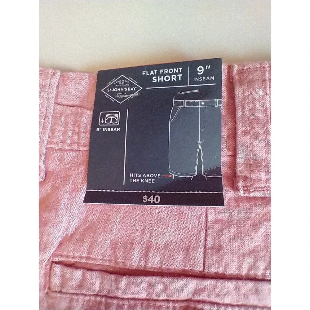 St Johns Bay Men‎ Linen Blend Shorts 38 Pink Flat Front Chino